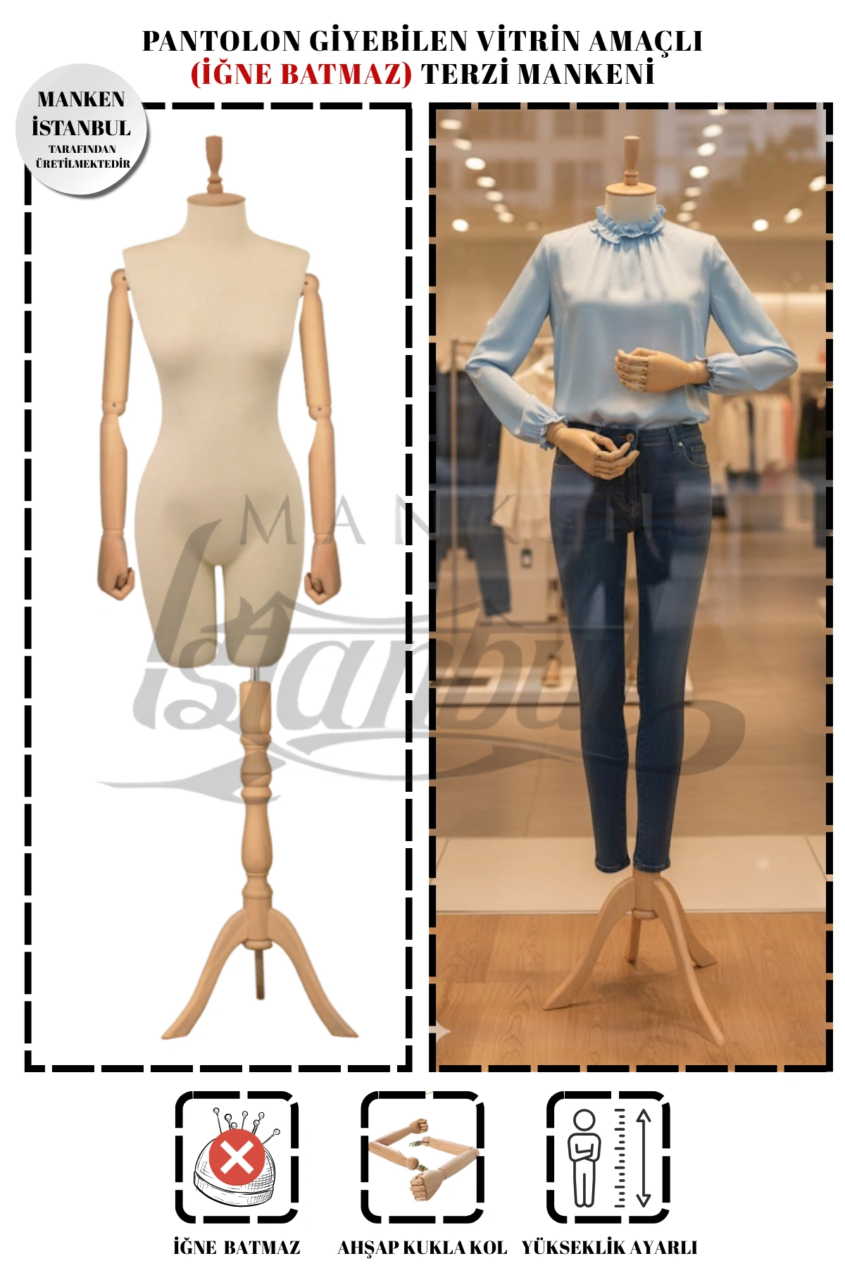 Ahşap Kollu Terzi Mankeni ile Vitrinlerde Güçlü ve Profesyonel Sunum 1 Ahşap Kollu Terzi Mankeni
