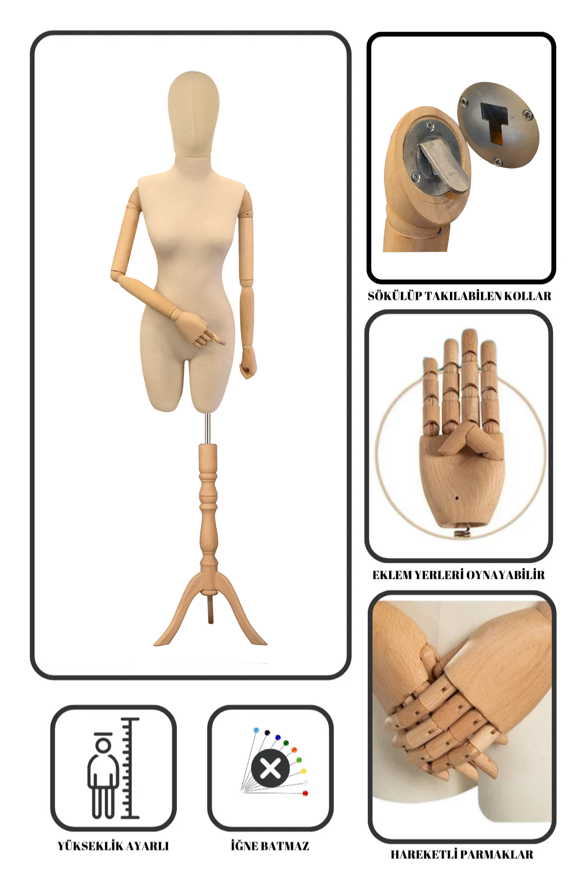 Çengel Aparatlı Ahşap Kollu Terzi Mankeni ile Vitrinlerde Güçlü ve Profesyonel Sunum 1 Ahşap Kollu Terzi Mankeni