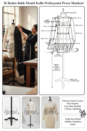 Bayan Profesyonel Kollu Terzi ve Prova Mankeni ile Kusursuz Kalıp ve Sunum