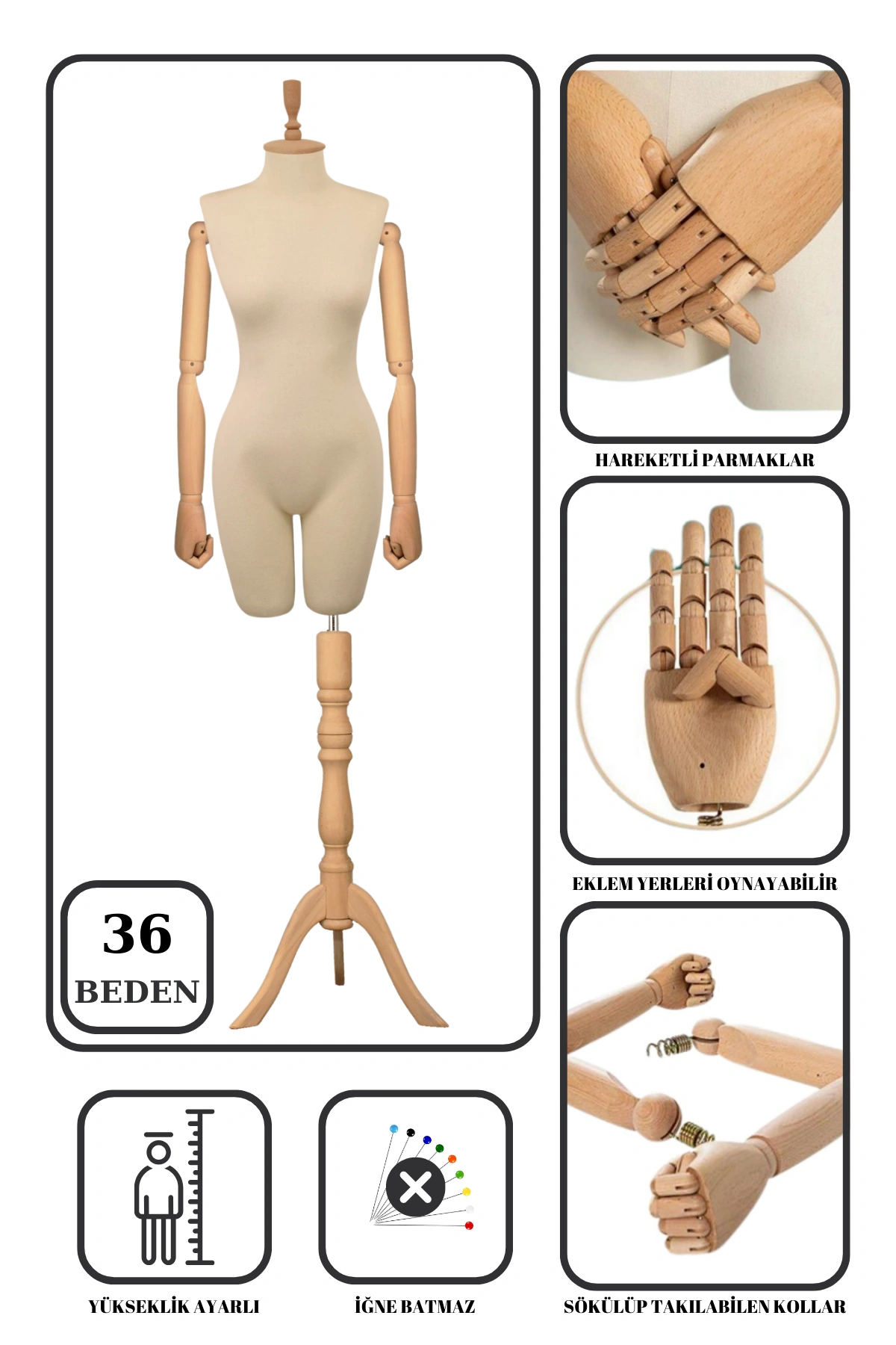Ahşap Kollu Terzi Mankeni ile Vitrinlerde Güçlü ve Profesyonel Sunum 3 Ahşap Kollu Terzi Mankeni
