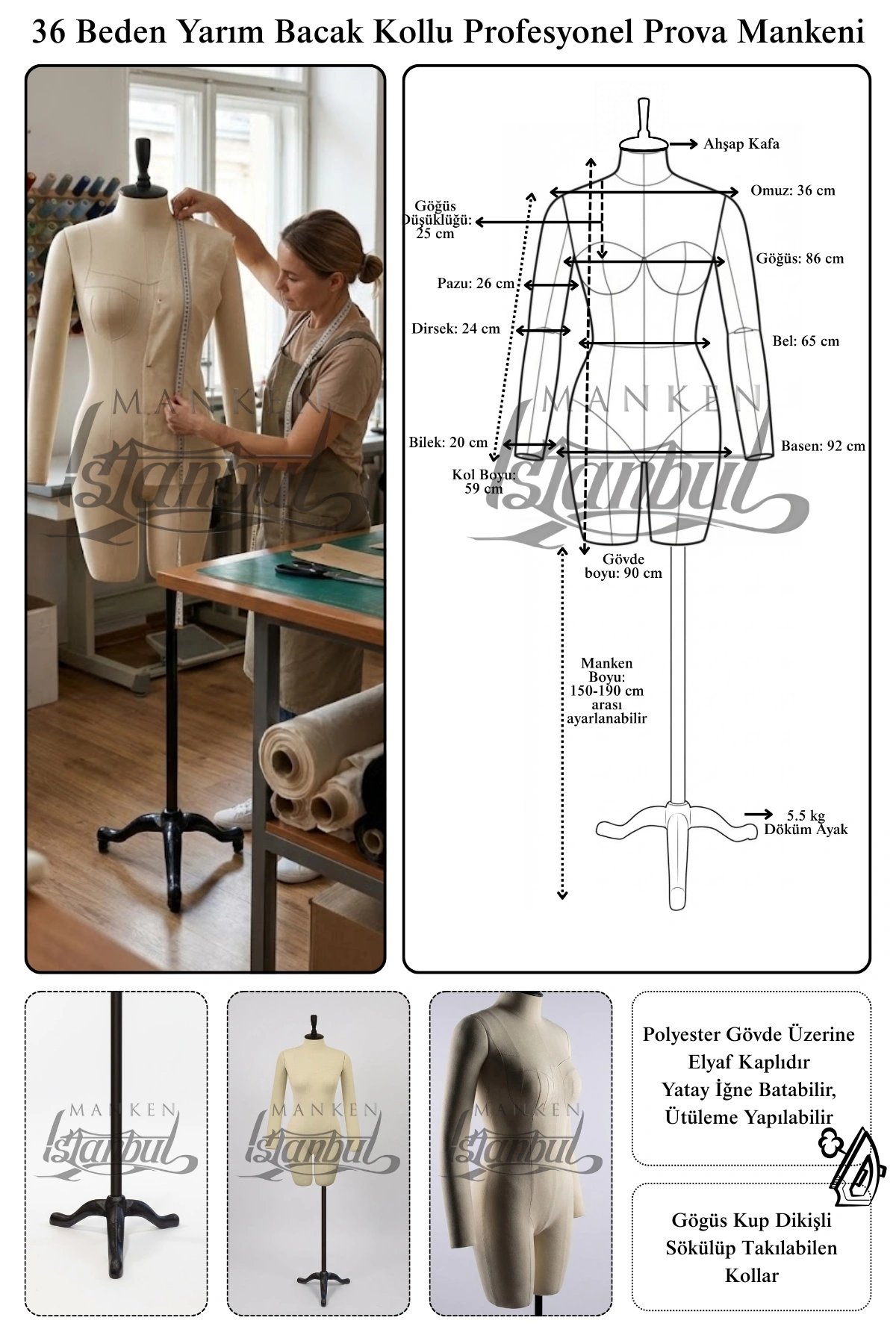 Bayan Yarım Bacak Profesyonel Kollu Terzi Mankeni ile Kusursuz Prova Deneyimi 1 Bayan Profesyonel Kollu Yarım Bacak Terzi Mankeni ile Kusursuz Prova Deneyimi