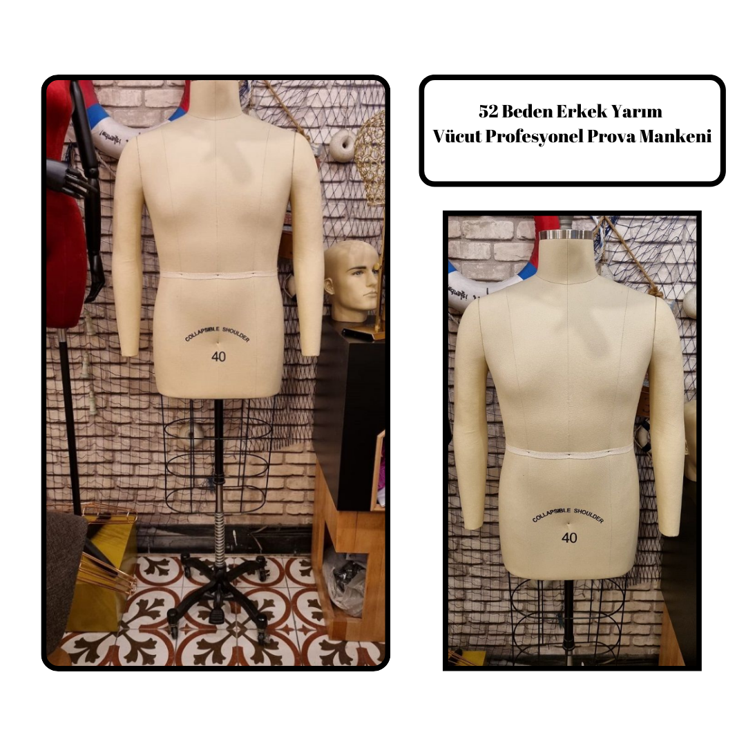 52 Beden Erkek Yarım Vücut Profesyonel Prova Mankeni ile Kusursuz Kalıp ve Sunum 1 Erkek Yarım Vücut Profesyonel Prova Mankeni