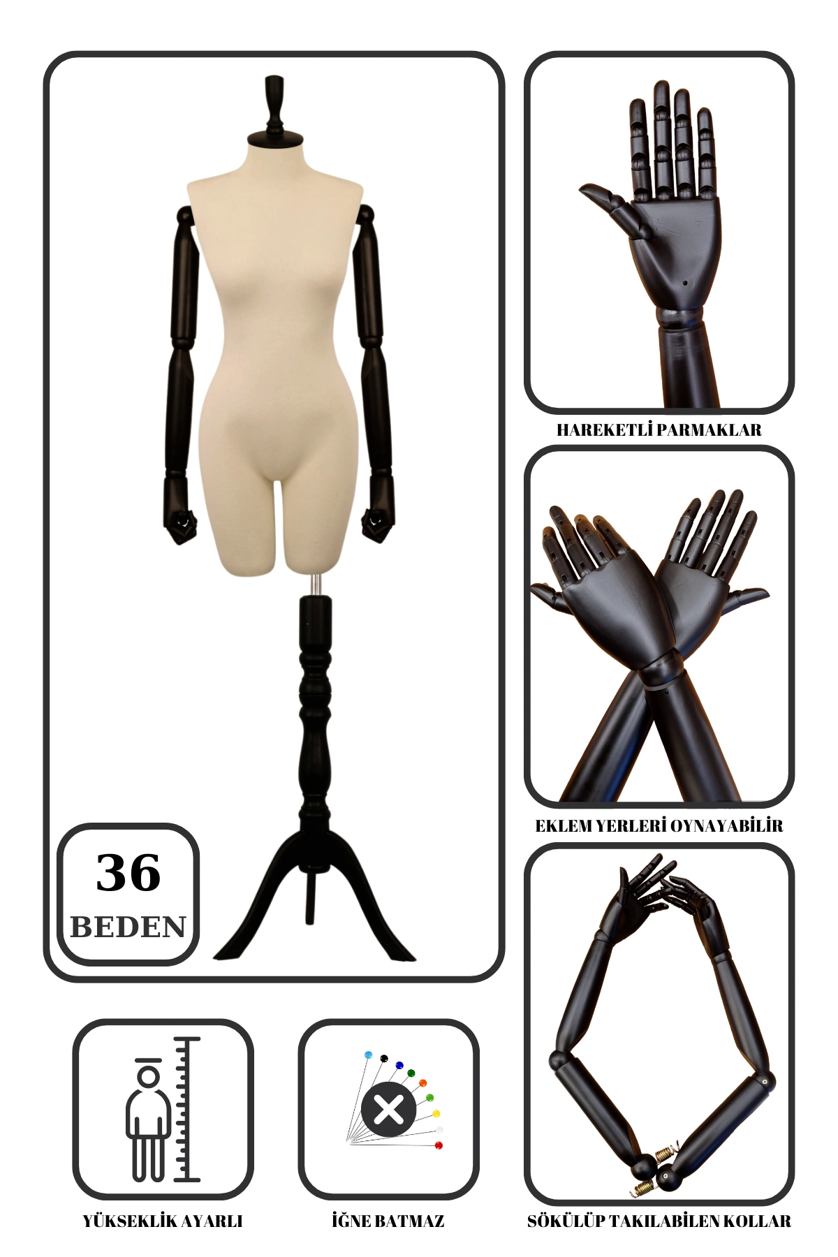 Ahşap Kollu Terzi Mankeni ile Vitrinlerde Güçlü ve Profesyonel Sunum 9 Ahşap Kollu Terzi Mankeni