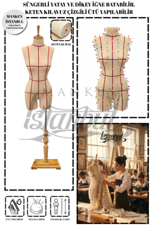 Keten Kumaş Terzi Prova Mankeni Pantolon Giyebilen Süngerli Terzi Mankeni