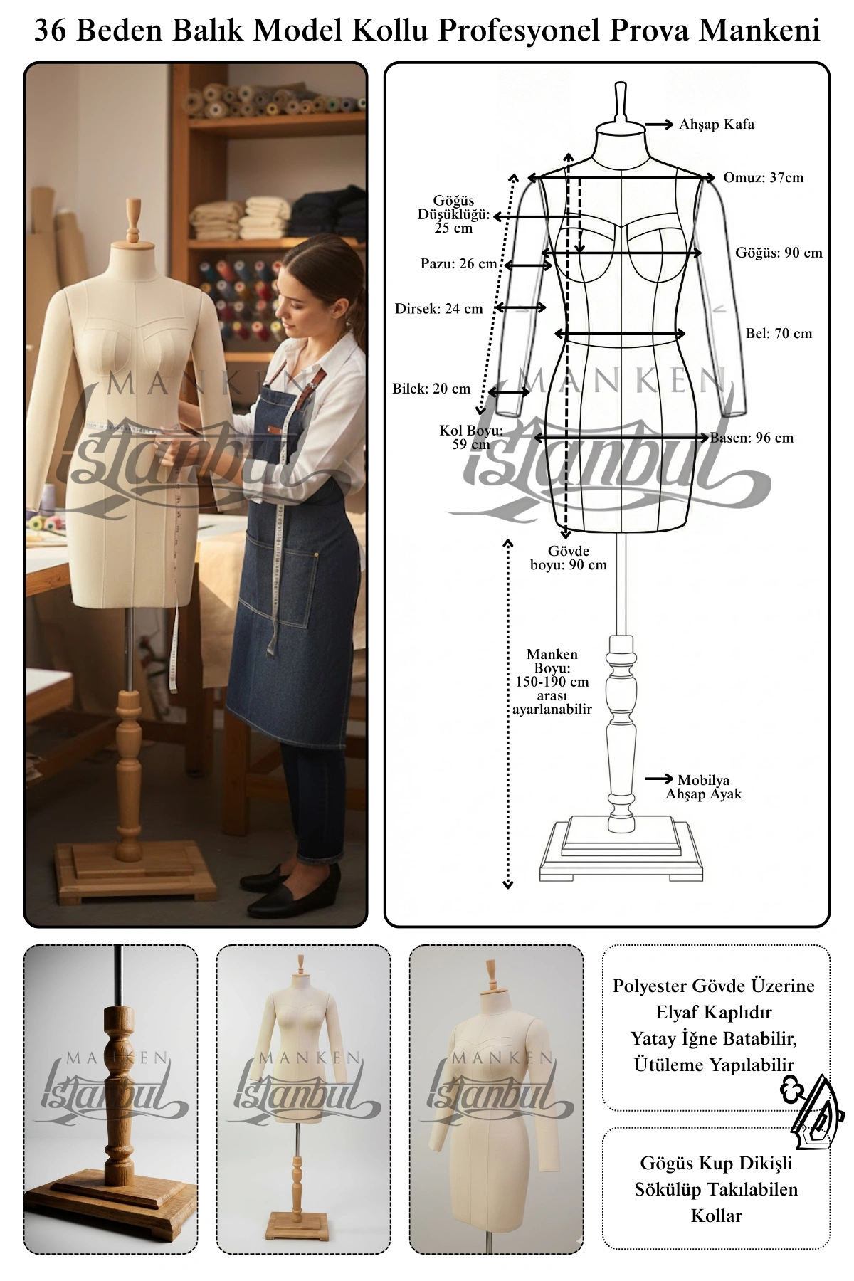 Bayan Profesyonel Kollu Terzi ve Prova Mankeni ile Kusursuz Kalıp ve Sunum 1 Bayan Profesyonel Kollu Terzi ve Prova Terzi Mankeni