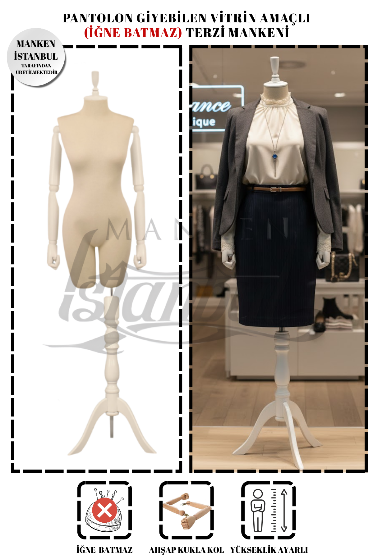Ahşap Kollu Terzi Mankeni ile Vitrinlerde Güçlü ve Profesyonel Sunum 1 Ahşap Kollu Terzi Mankeni
